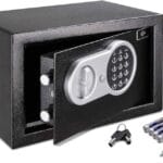Safe Box with Sensor Light, Security Small Safe with Electronic Digital Keypad，Steel Construction Money Safe with Hidden Safe for Home