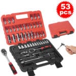 53pcs 1/4in Socket Set Ratchet Torque Wrench Combo CRV Auto Car Repairing Tool
