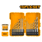 INGCO 16 Pcs metal, masonry and wood drill bits set