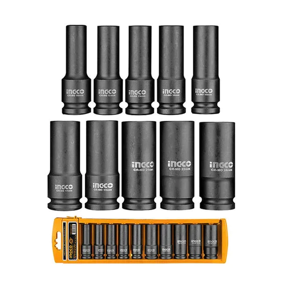 Ingco-hkissd12102l-00 INGCO 10 Pcs 1/2" deep impact socket set - Image 1