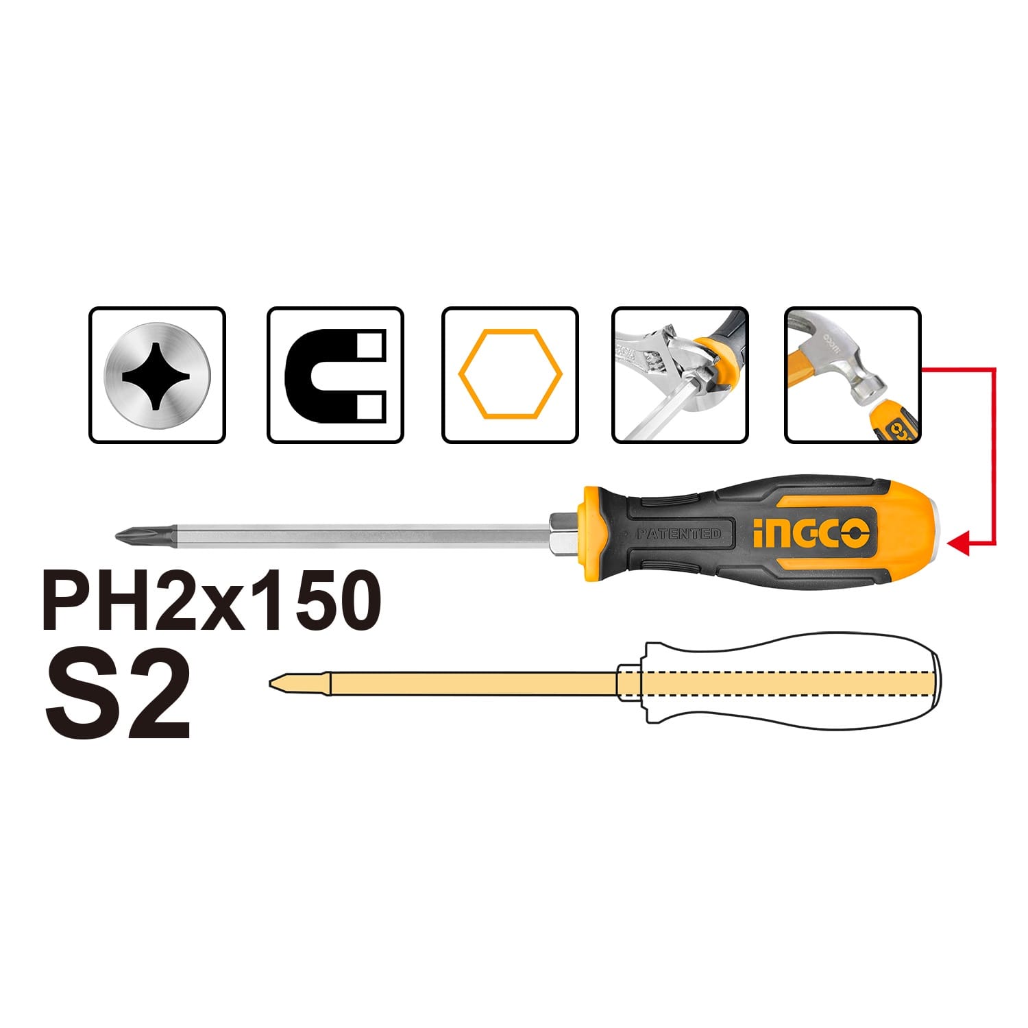 670642 INGCO Phillips go-through screwdriver - Image 1