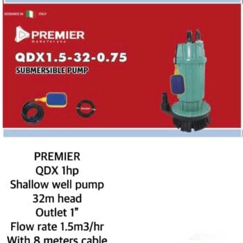 PREMIER QDX 1HP SHALLOW WELL PUMP 32M HEAD