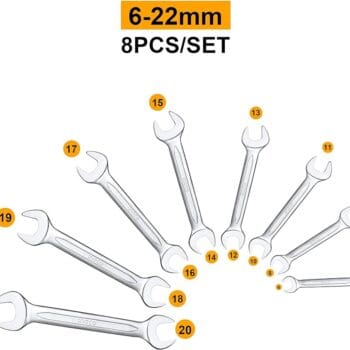 INGCO 8pcs double open end spanner set :6-22