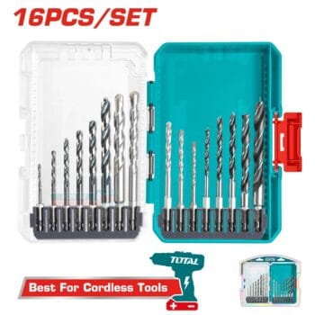 Quality Total 16PCS Metal, Concret and wood drill bits set