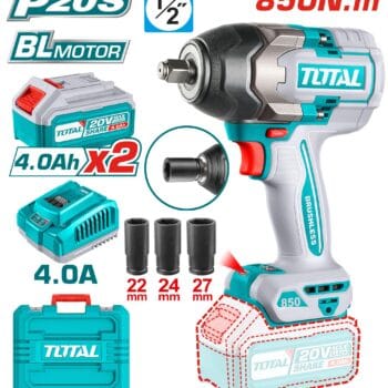 impact wrench,20V Brushless motor 850 NM,1/2" With 2 Pcs 4.0Ah battery +1 Pcs charger