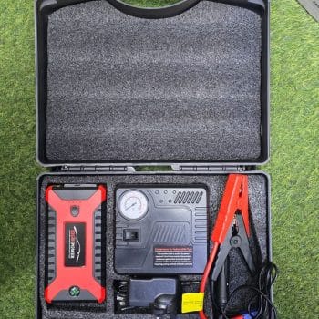 Multi-function car jump starter kit with an air compressor.
